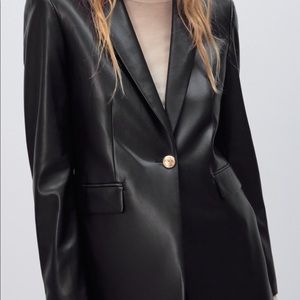 Zara Faux Leather Blazer with Gold Buttons - Size Small
